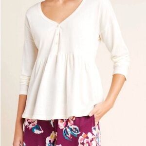 Anthropologie Women's Cream Button-Front Babydoll Top